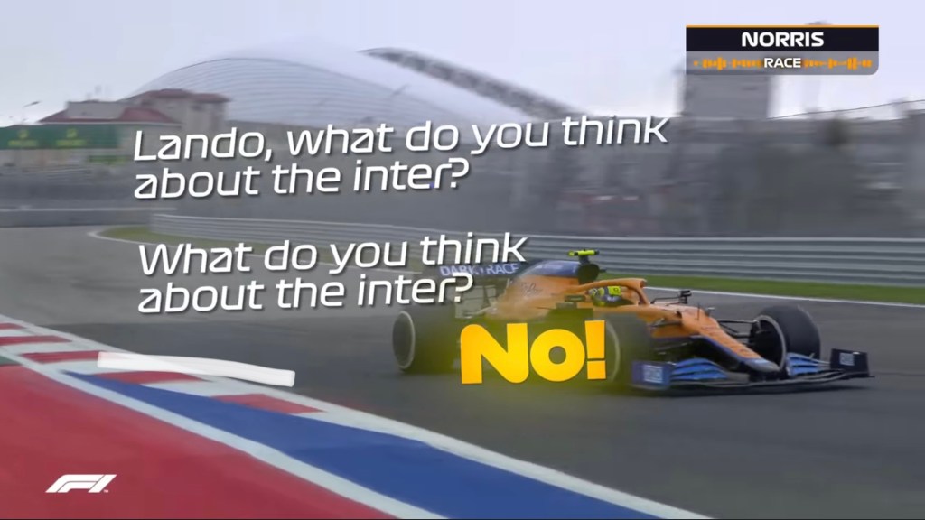 Norris’ gave a short answer when asked about intermediate tyres.