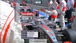 Alonso holds up Hamilton in the pits, Hungary 2007 qualifying